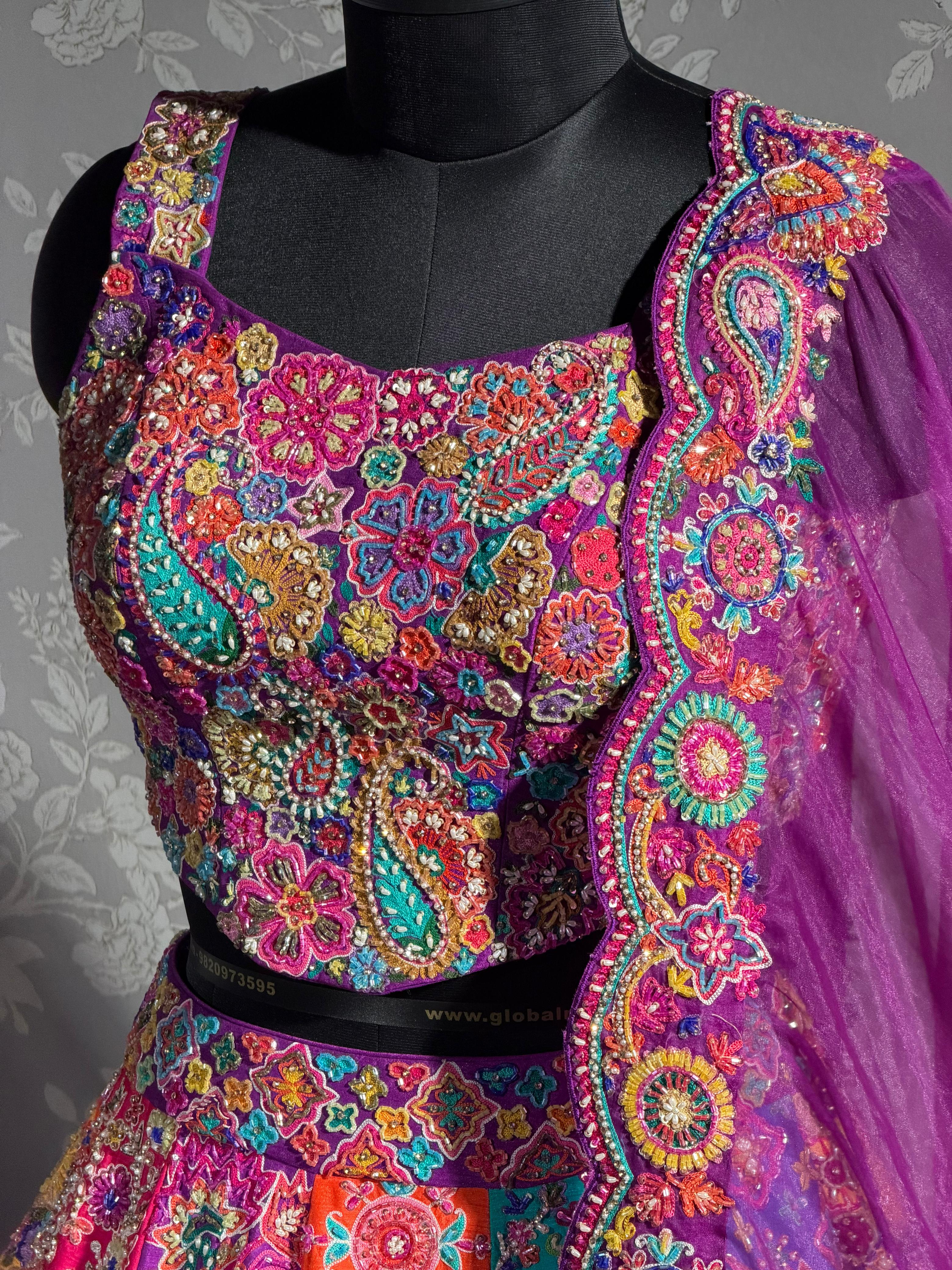 Rangrez Multicolour Hand Embroidered Lehenga Set