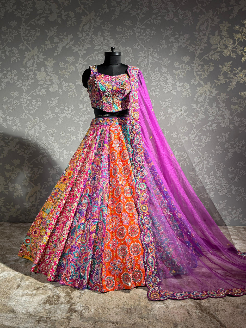 Rangrez Multicolour Hand Embroidered Lehenga Set
