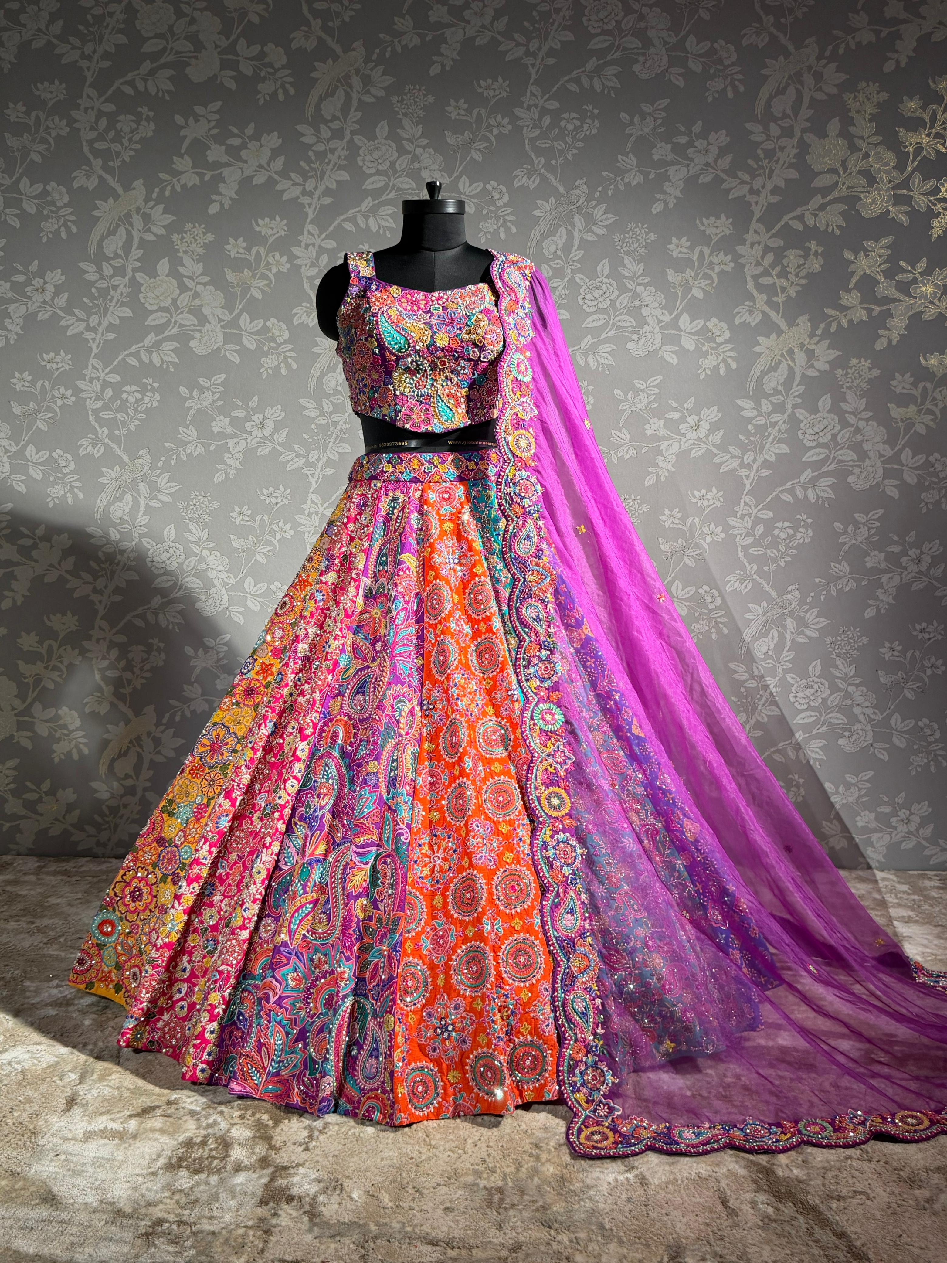 Rangrez Multicolour Hand Embroidered Lehenga Set