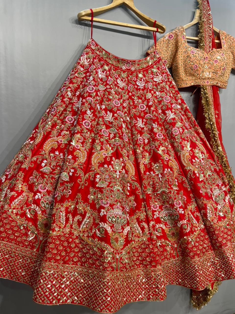 Royal Crimson Floral Zardosi Bridal Lehenga Set