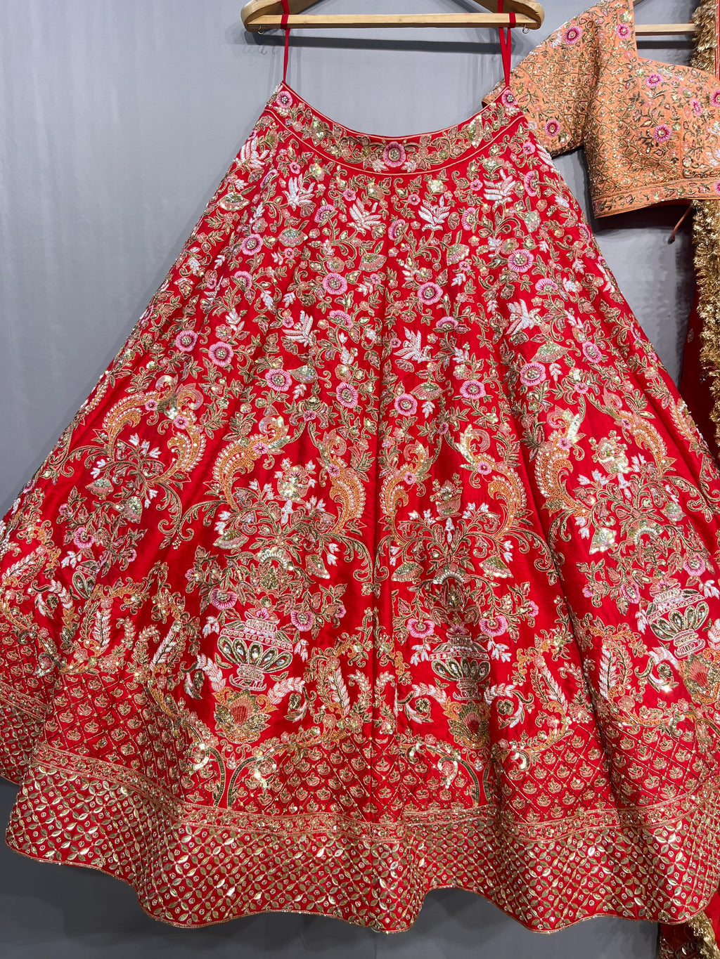 Royal Crimson Floral Zardosi Bridal Lehenga Set