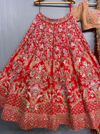 Royal Crimson Floral Zardosi Bridal Lehenga Set