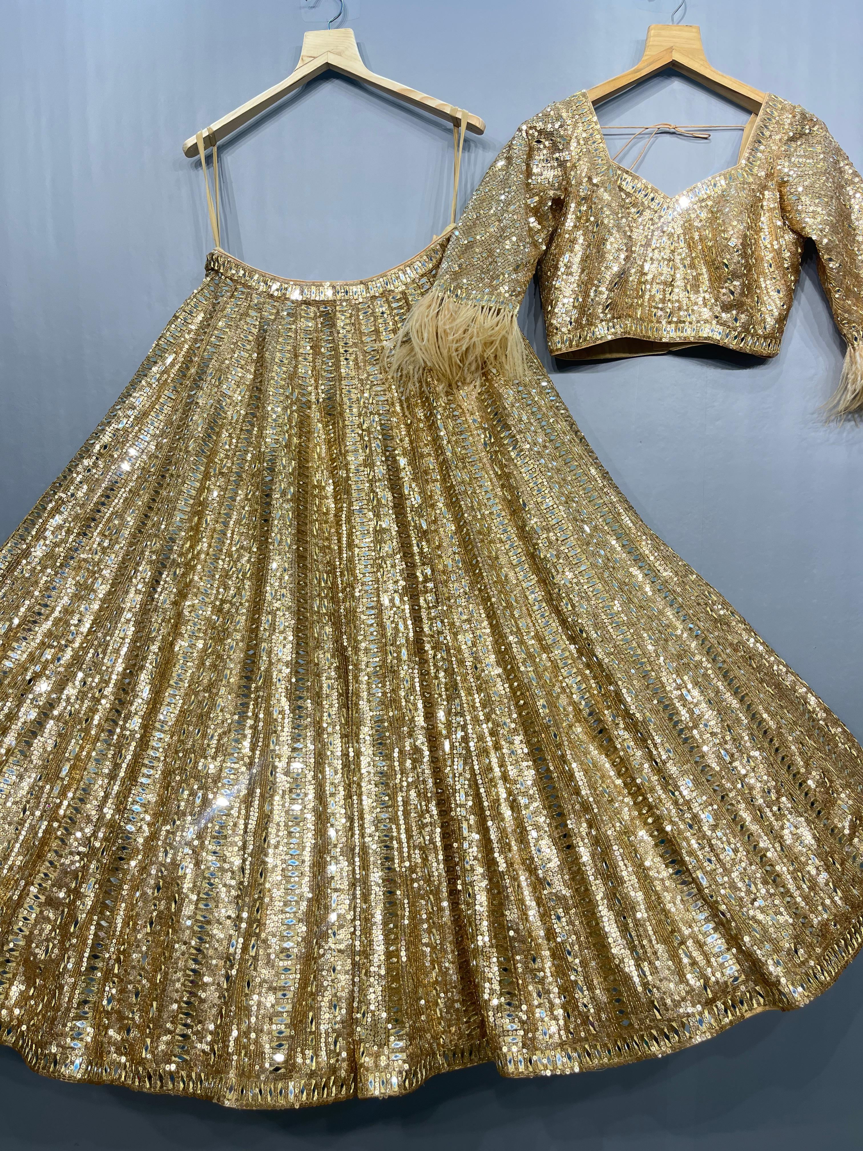 Noor Champagne Sequin & Mirror Work Lehenga Set