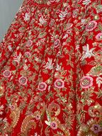 Royal Crimson Floral Zardosi Bridal Lehenga Set