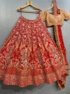 Royal Crimson Floral Zardosi Bridal Lehenga Set