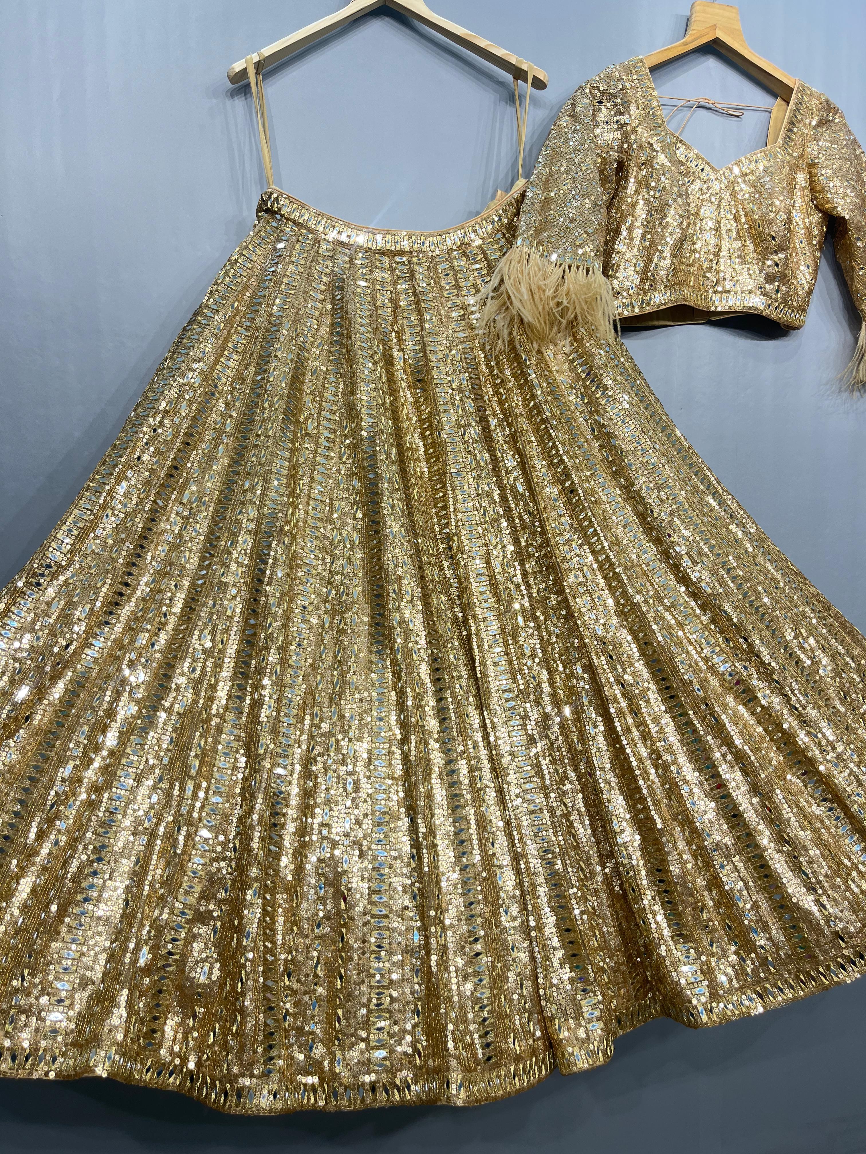 Noor Champagne Sequin & Mirror Work Lehenga Set
