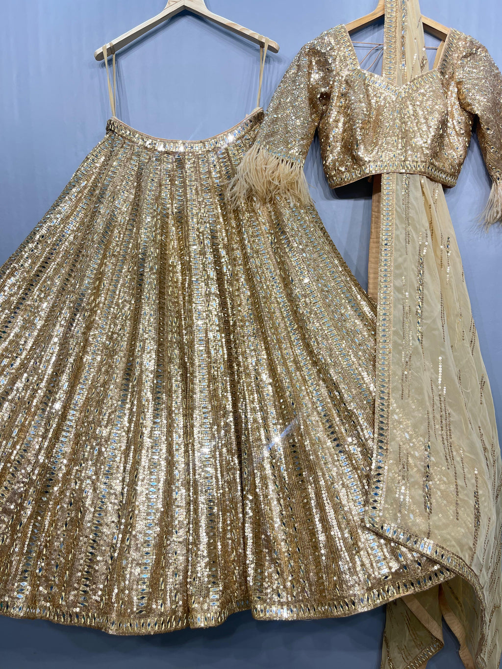 Noor Champagne Sequin & Mirror Work Lehenga Set