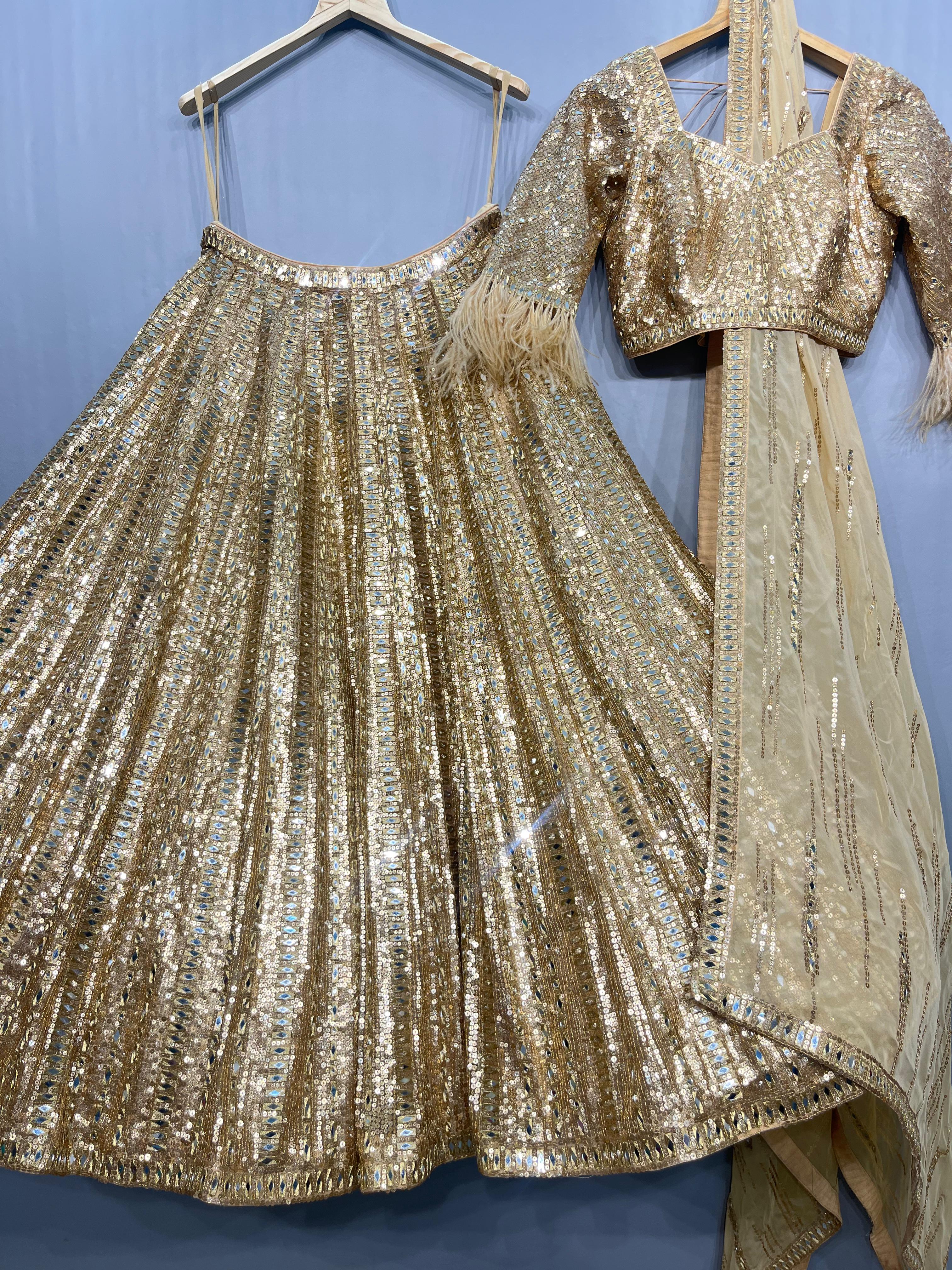 Noor Champagne Sequin & Mirror Work Lehenga Set