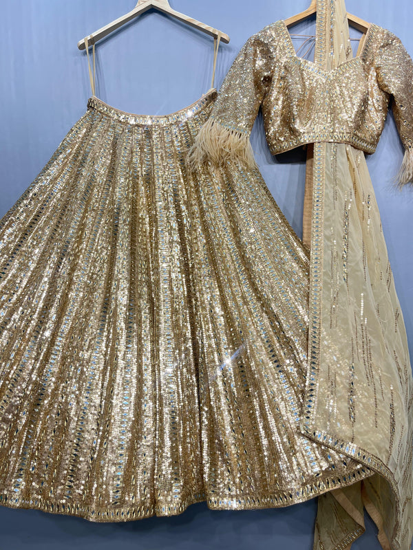 Noor Champagne Sequin & Mirror Work Lehenga Set