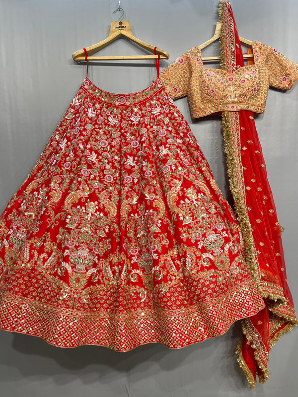 Royal Crimson Floral Zardosi Bridal Lehenga Set