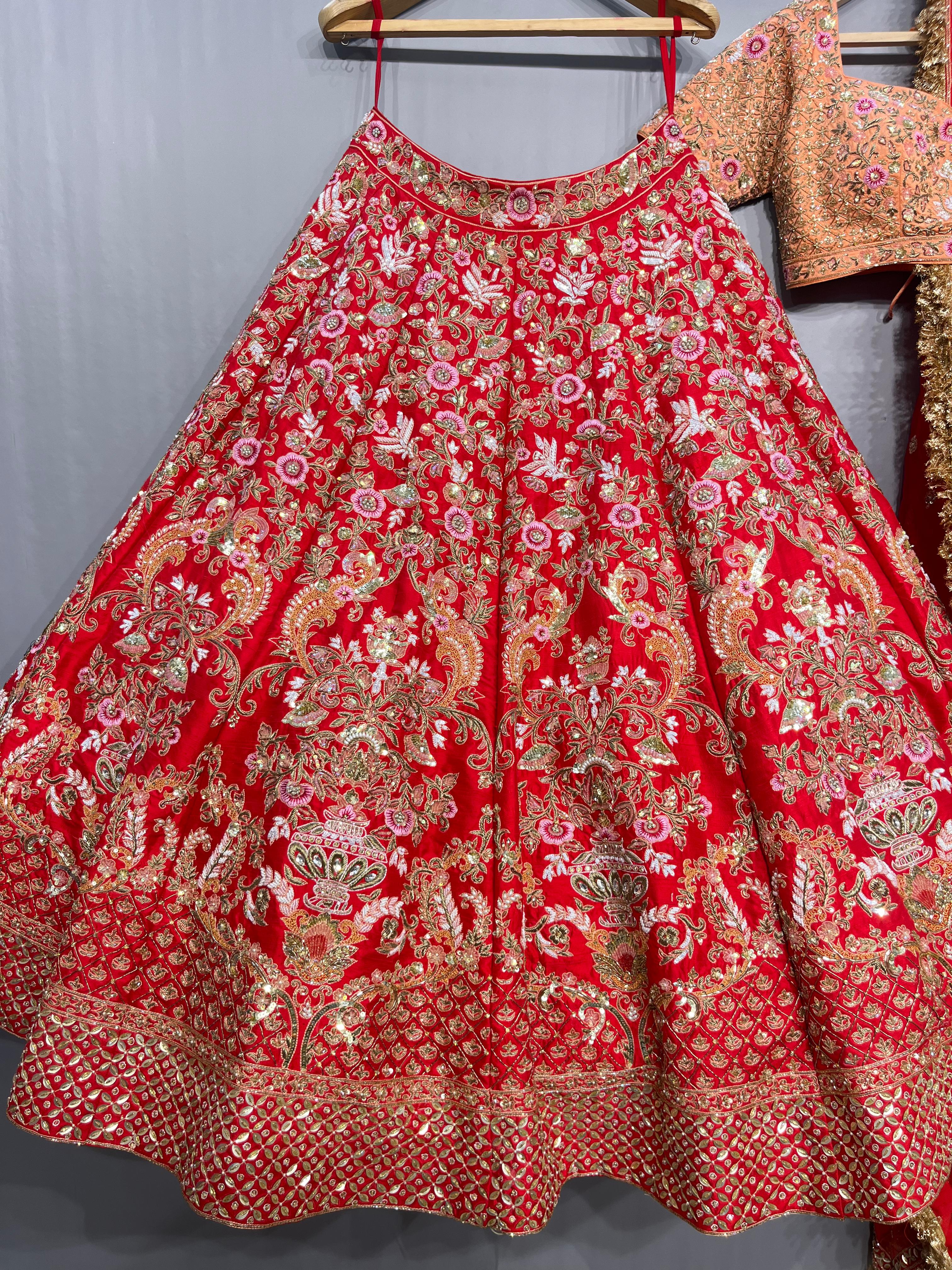 Royal Crimson Floral Zardosi Bridal Lehenga Set