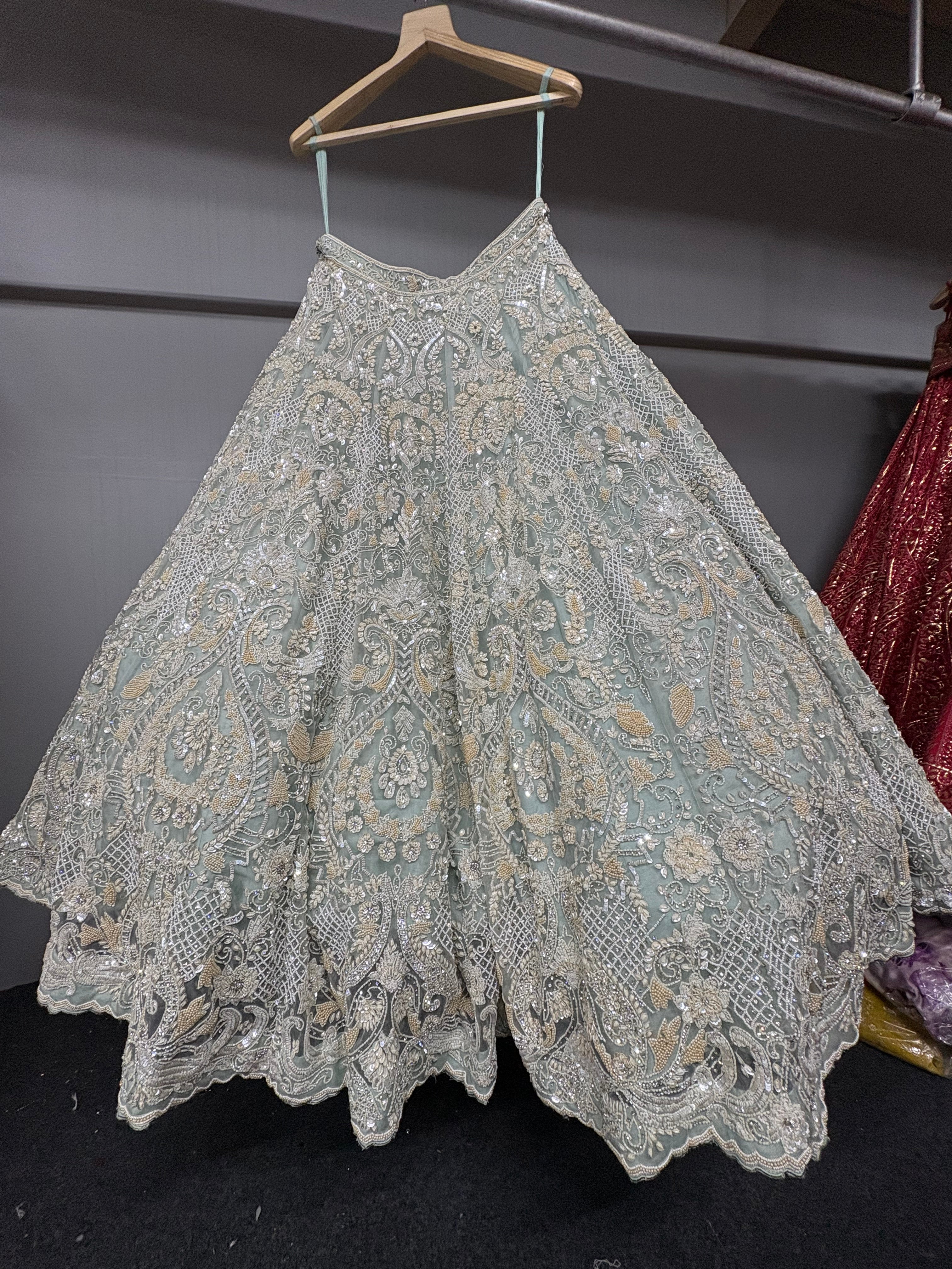 Aaira Sage Green Hand Embroidered Bridal Lehenga Set