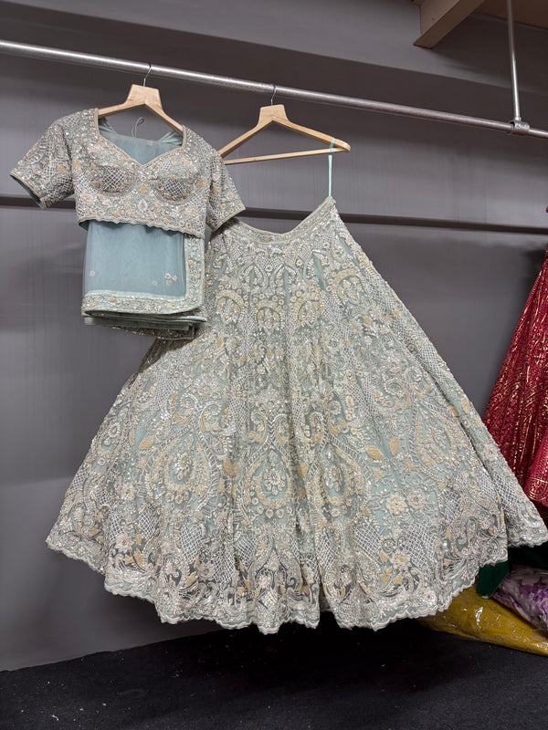 Aaira Sage Green Hand Embroidered Bridal Lehenga Set