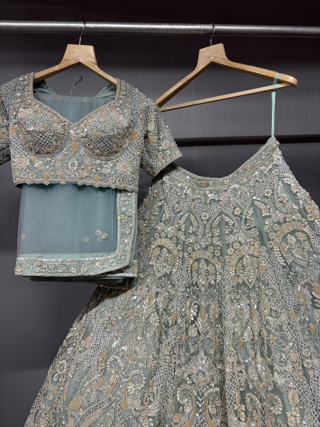 Aaira Sage Green Hand Embroidered Bridal Lehenga Set