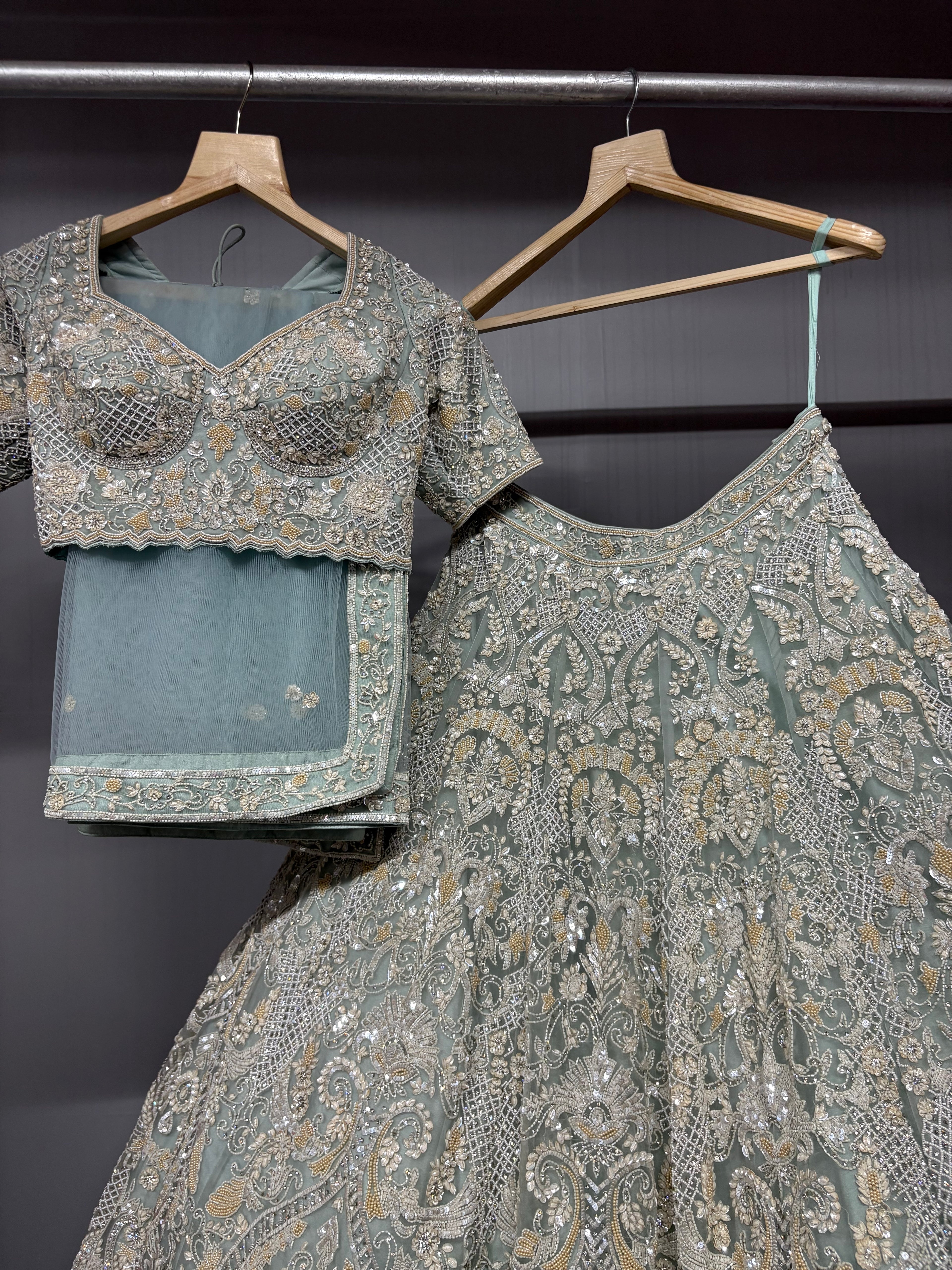 Aaira Sage Green Hand Embroidered Bridal Lehenga Set