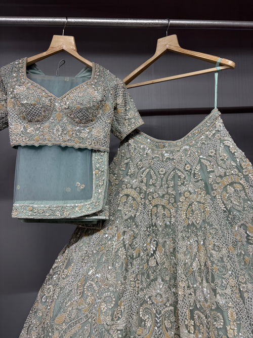 Aaira Sage Green Hand Embroidered Bridal Lehenga Set