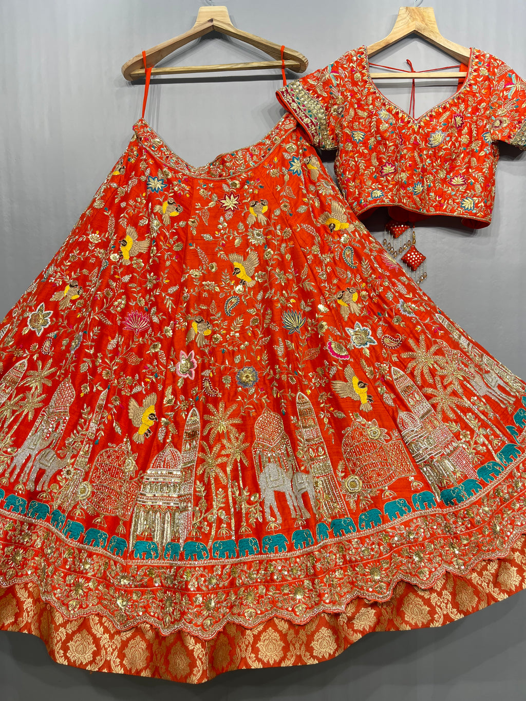 Rangrez Peacock & Elephant Embroidered Bridal Lehenga Set