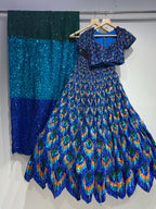 Mayura Cobalt Blue Peacock Sequin Lehenga Set