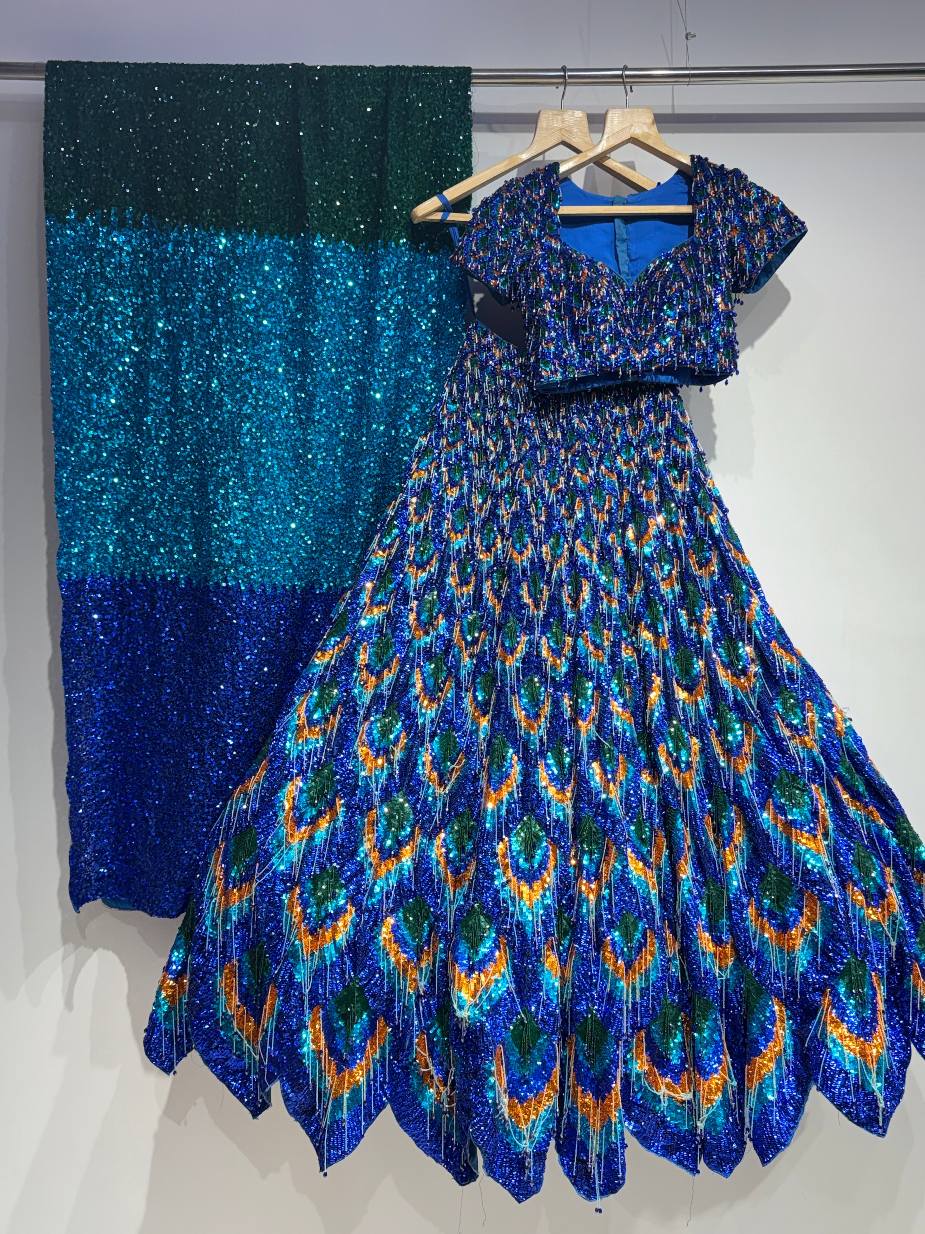 Mayura Cobalt Blue Peacock Sequin Lehenga Set