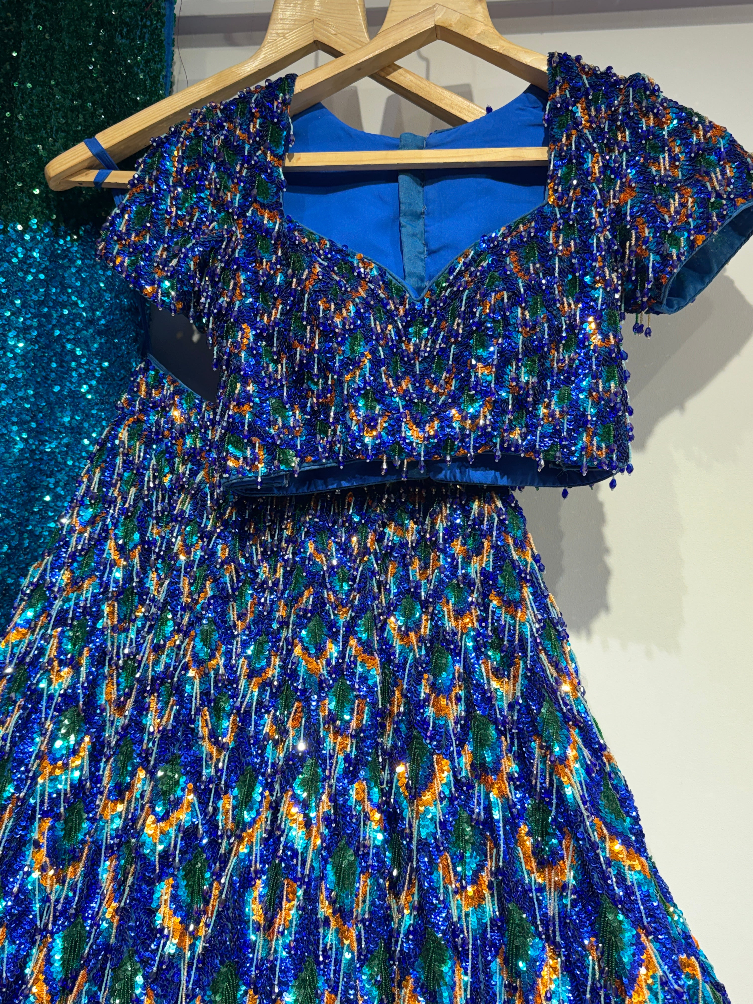 Mayura Cobalt Blue Peacock Sequin Lehenga Set