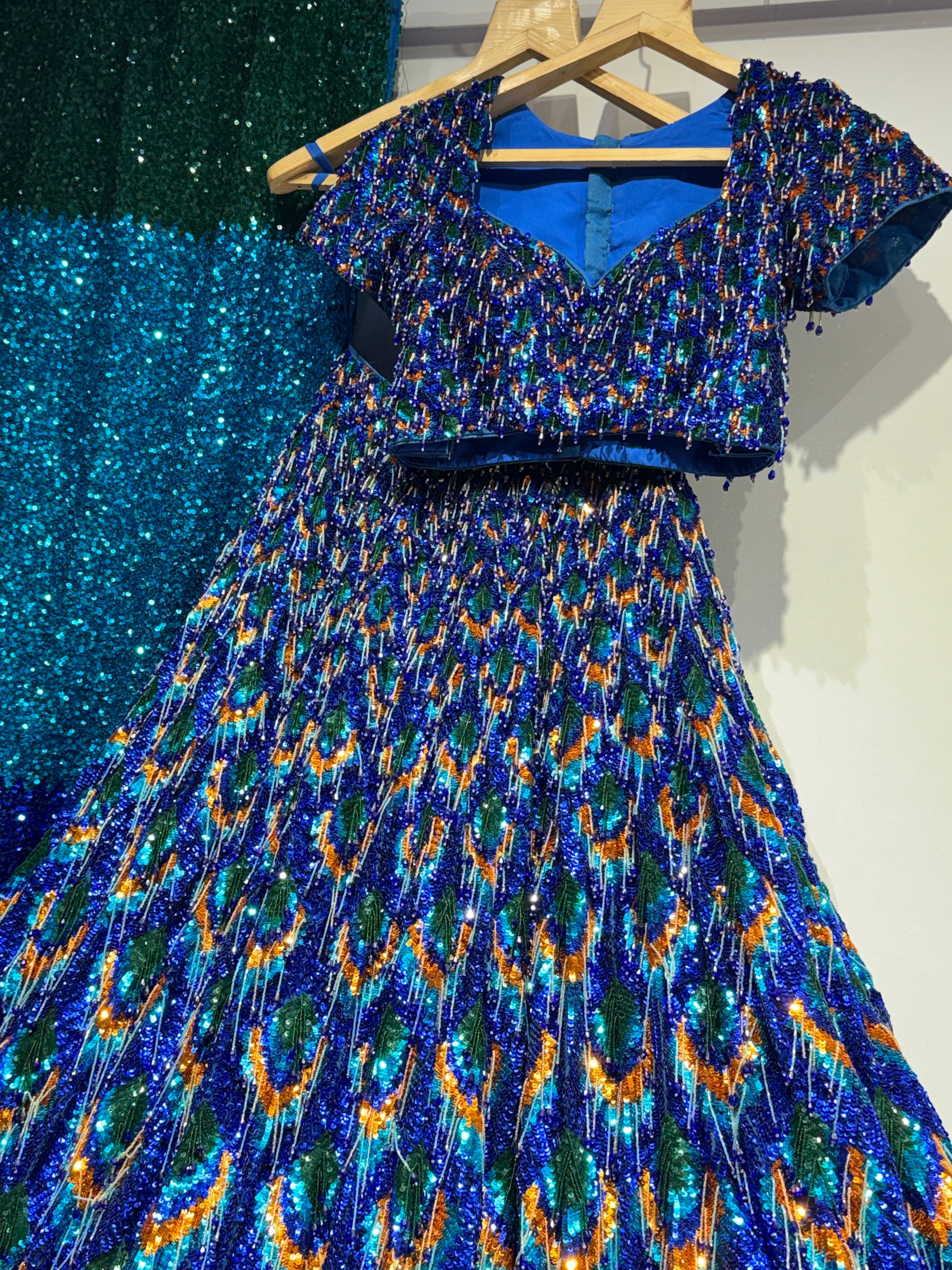 Mayura Cobalt Blue Peacock Sequin Lehenga Set