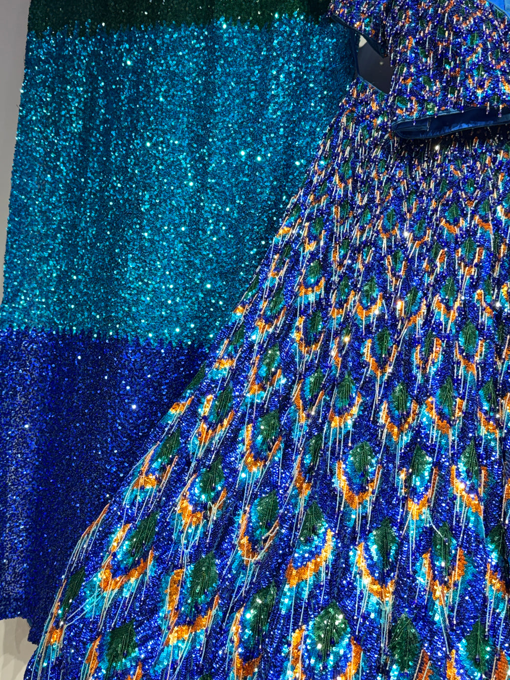 Mayura Cobalt Blue Peacock Sequin Lehenga Set
