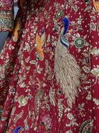 Rajkumari Red Peacock Hand Embroidered Bridal Lehenga