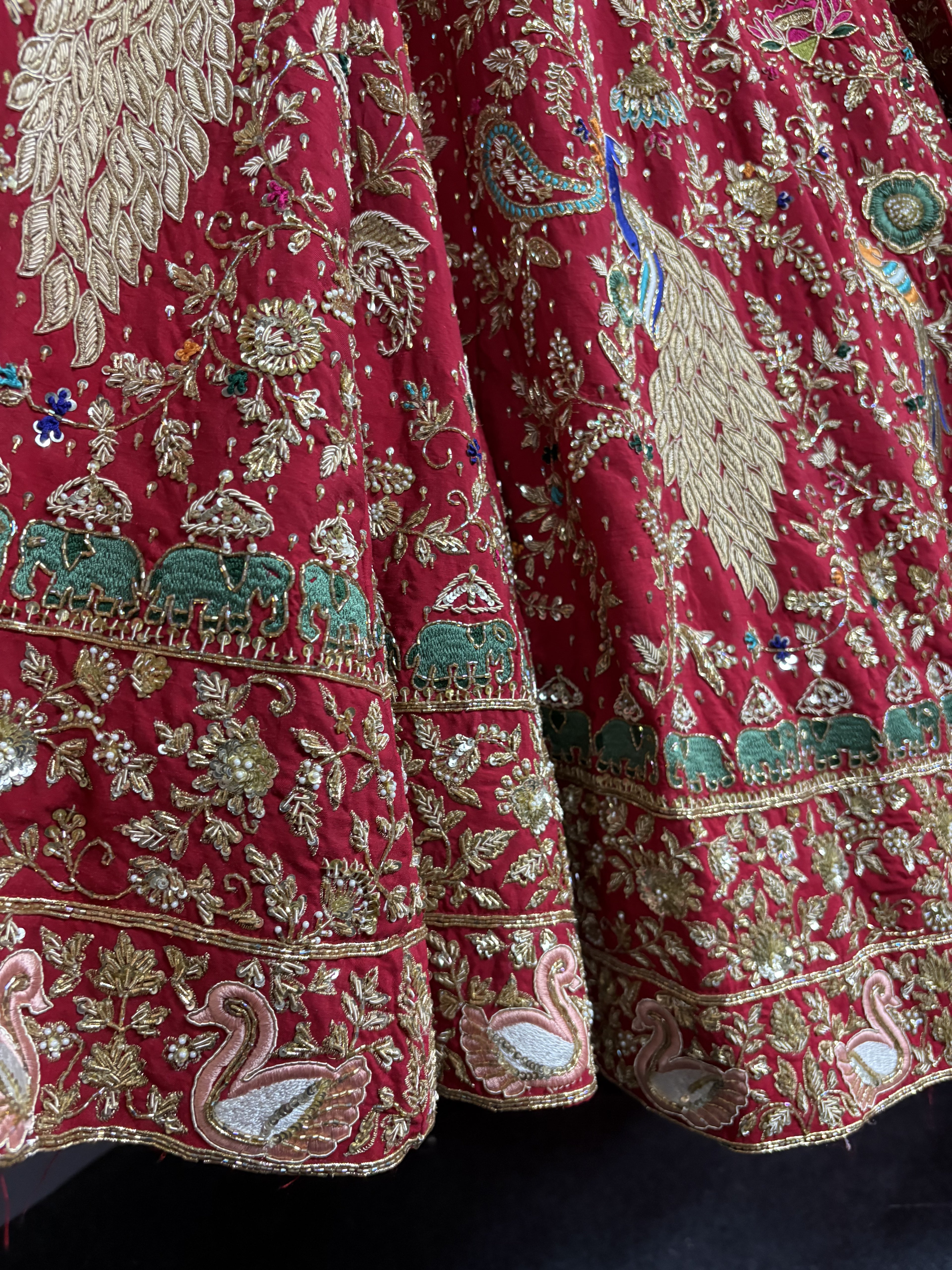 Rajkumari Red Peacock Hand Embroidered Bridal Lehenga