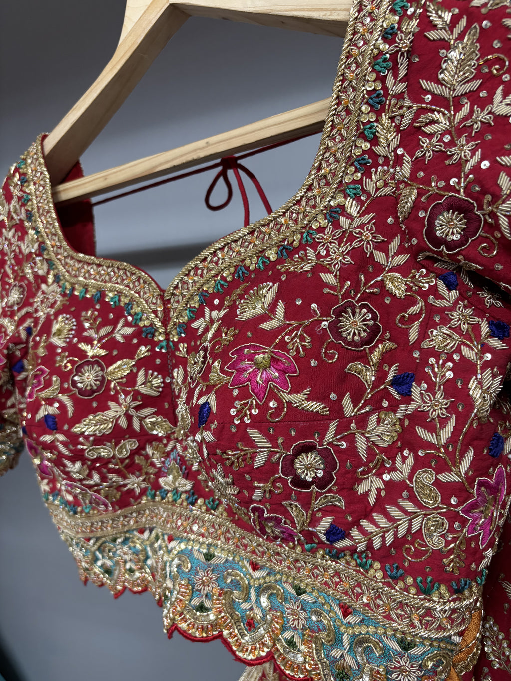 Rajkumari Red Peacock Hand Embroidered Bridal Lehenga