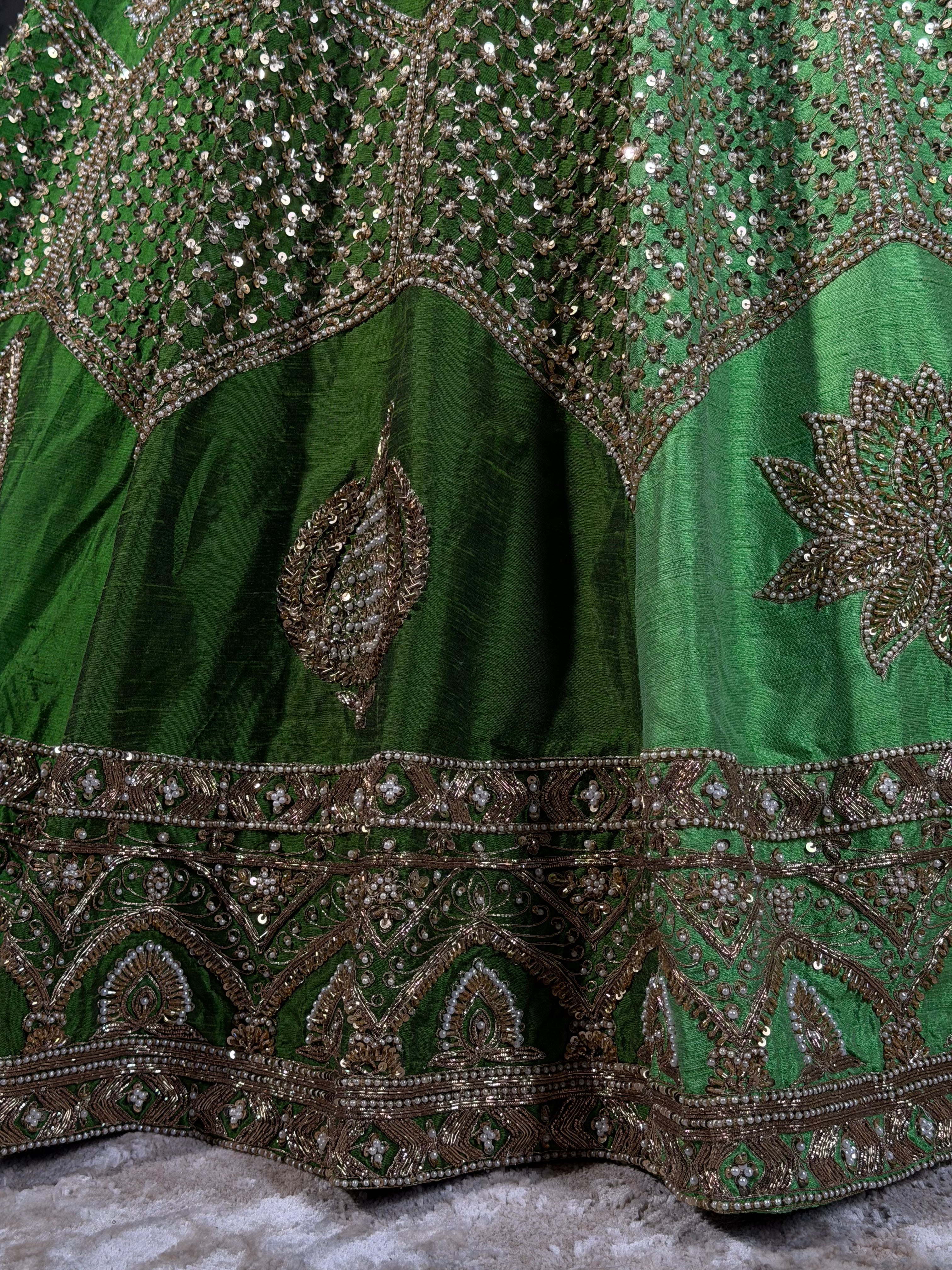 Meher Emerald Green Zardozi & Mirror Work Lehenga Set