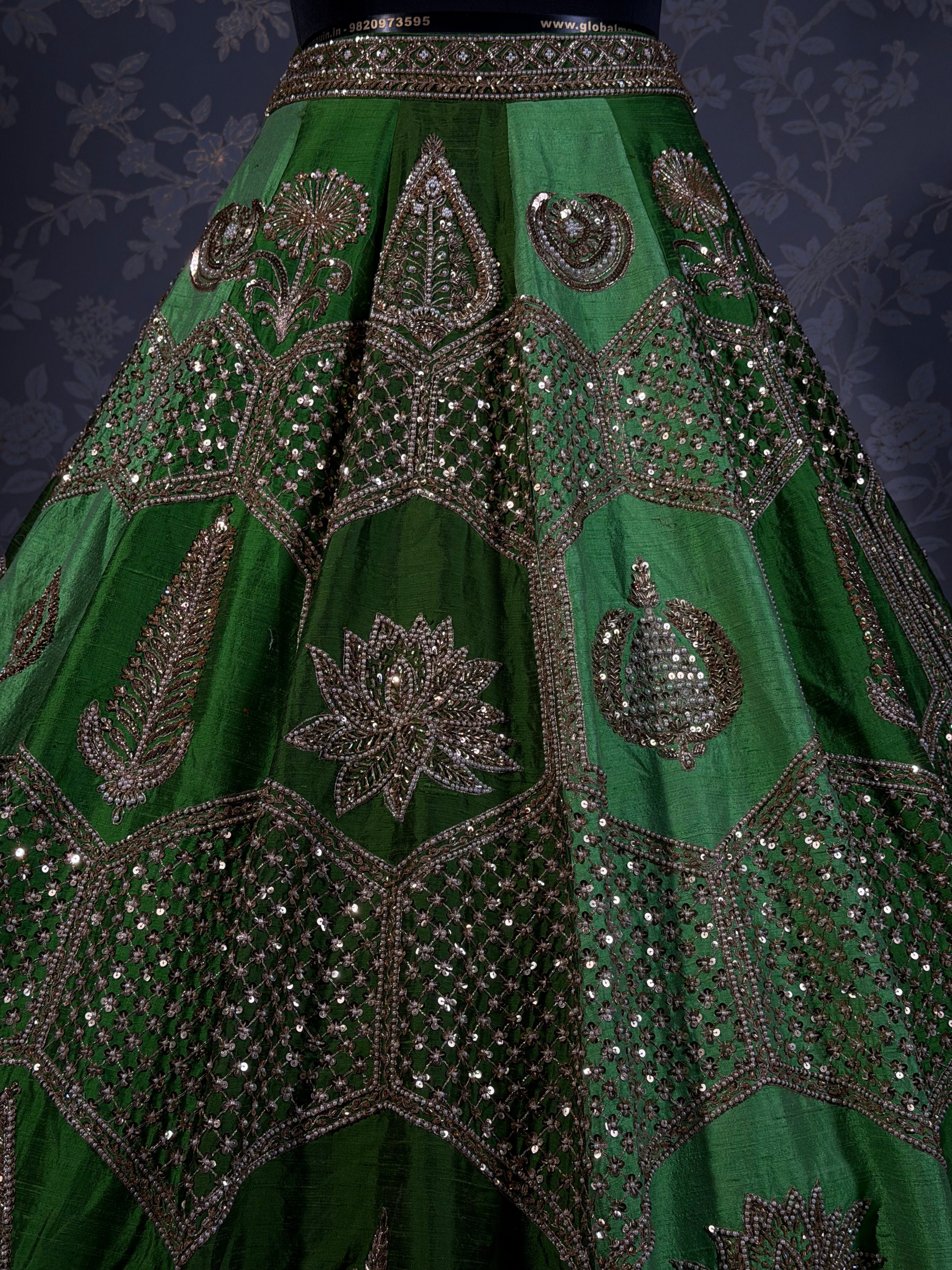 Meher Emerald Green Zardozi & Mirror Work Lehenga Set