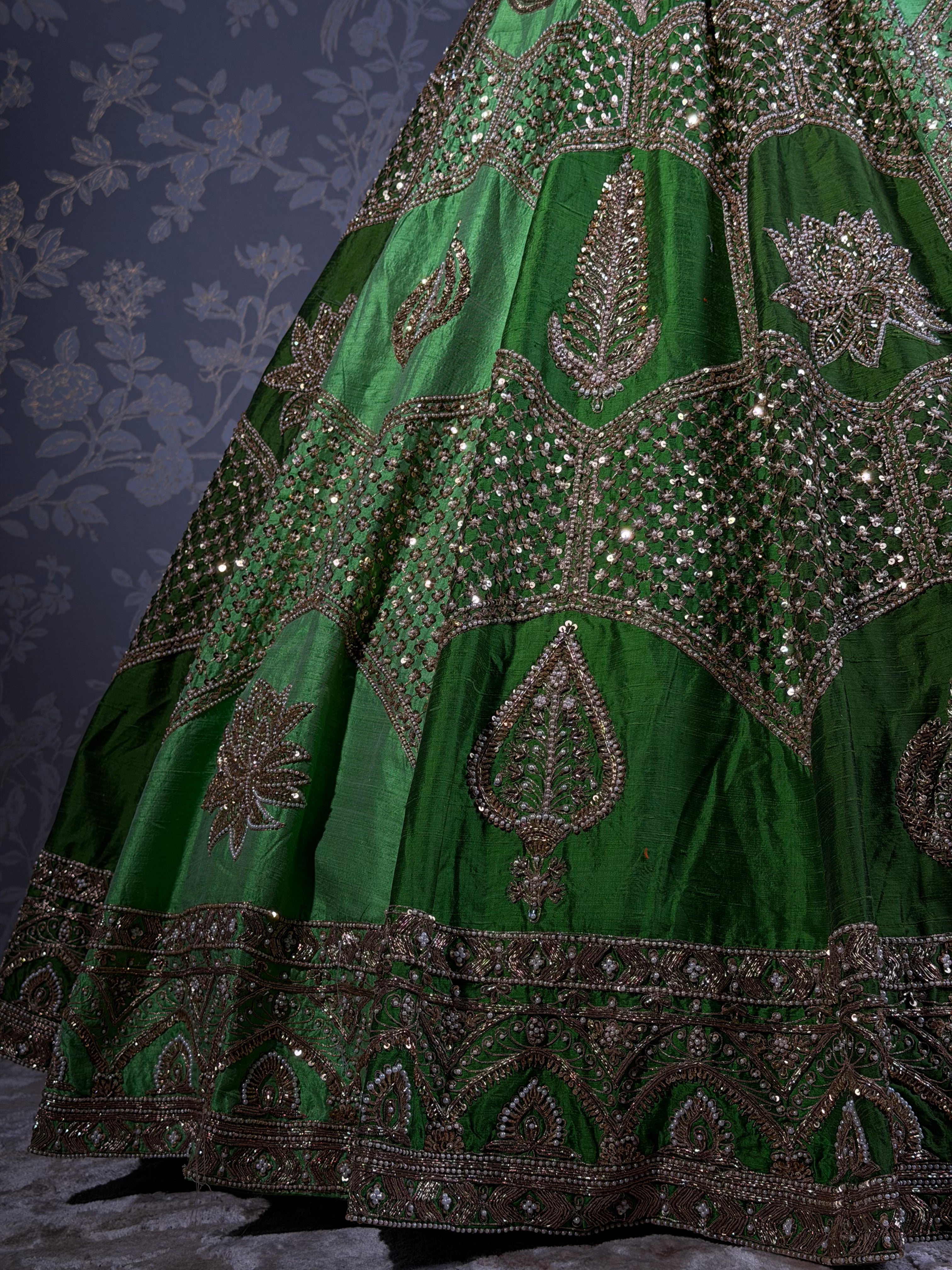 Meher Emerald Green Zardozi & Mirror Work Lehenga Set