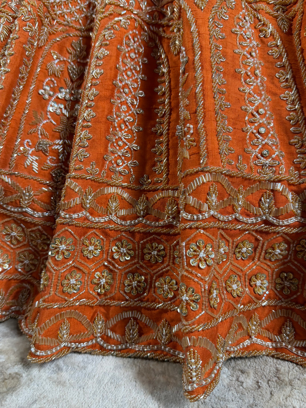 Kesari Orange Zardozi Embroidered Lehenga Set