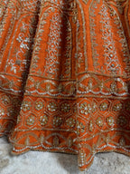 Kesari Orange Zardozi Embroidered Lehenga Set
