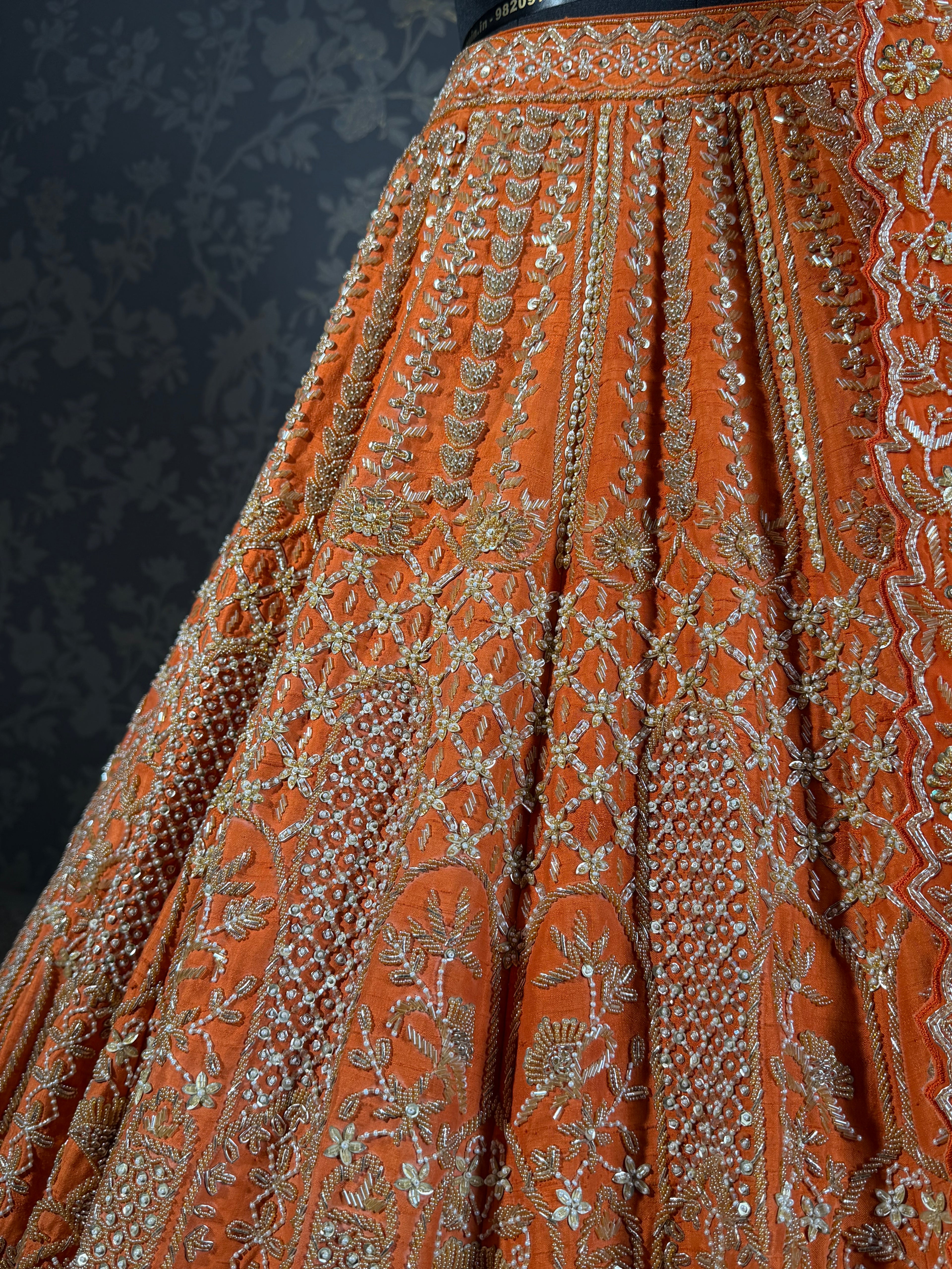 Kesari Orange Zardozi Embroidered Lehenga Set