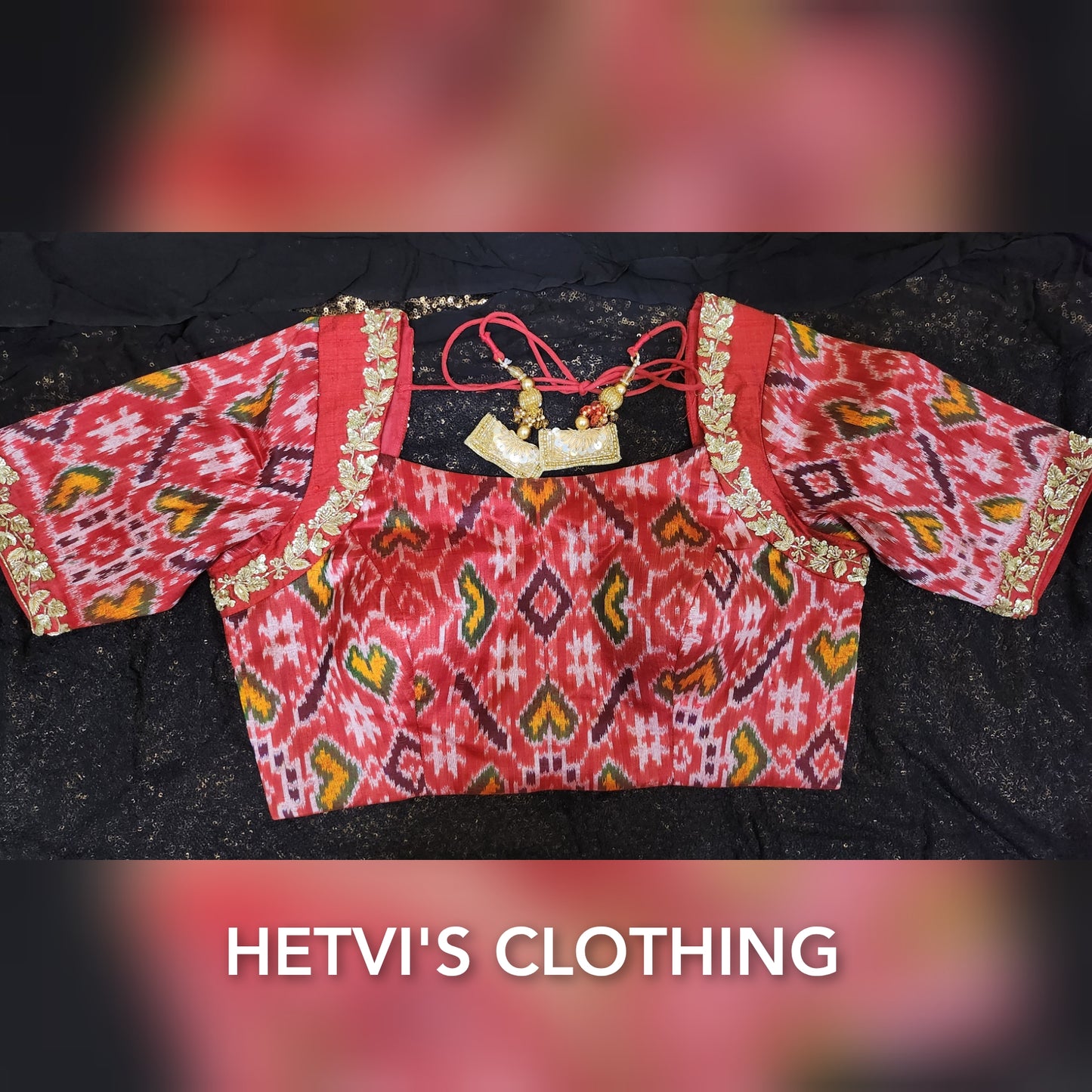 Red Patola Hand Embroidered Blouse