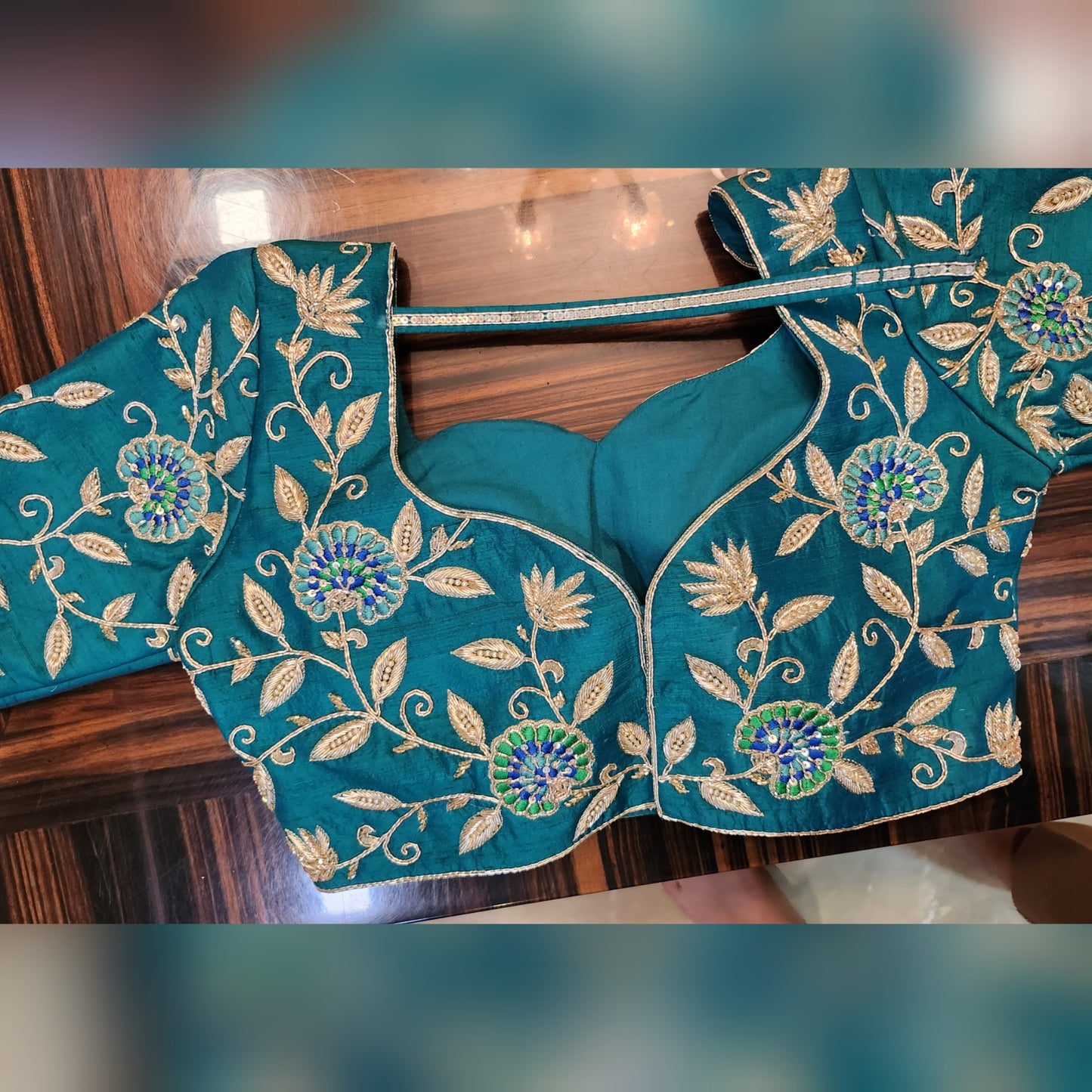 Peacock Blue Zardosi Embroidered Blouse