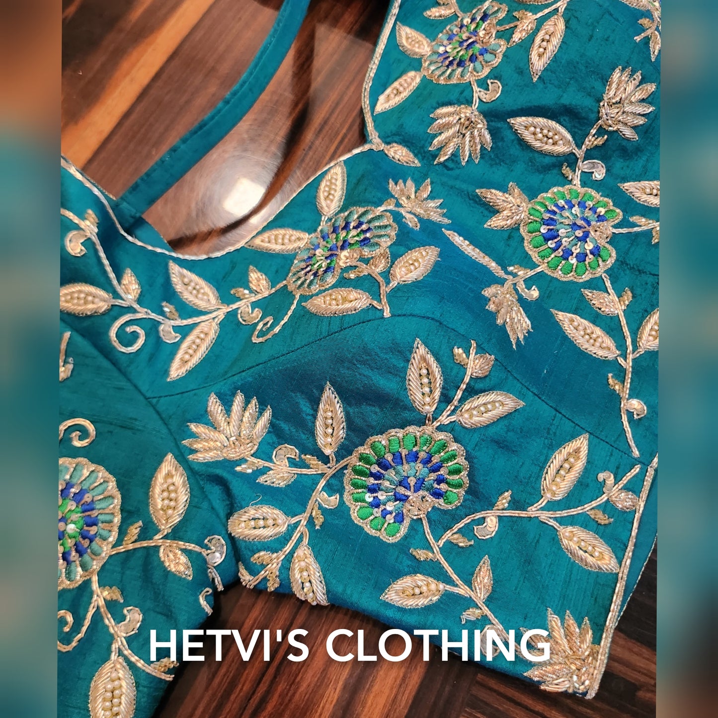 Peacock Blue Zardosi Embroidered Blouse