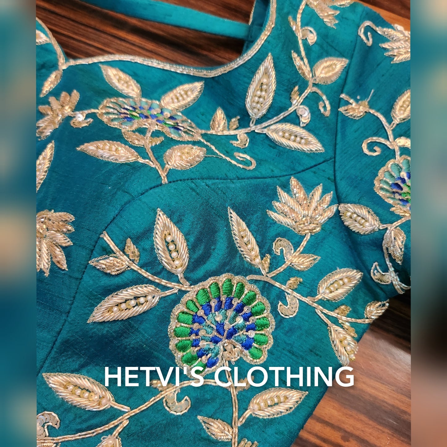 Peacock Blue Zardosi Embroidered Blouse