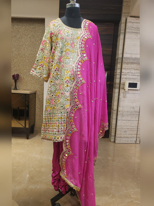 Ivory and Pink Kurta Set