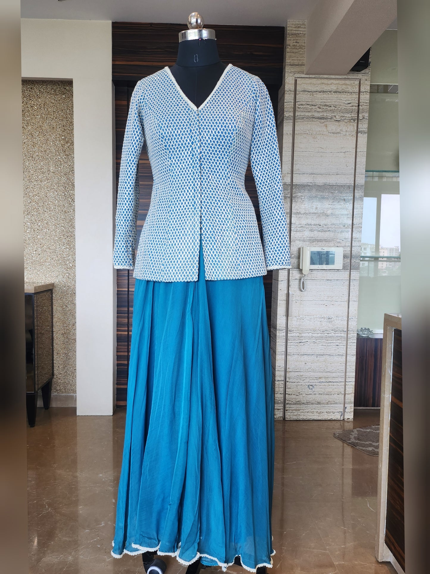 Blue Thread embroidered Jacket Set