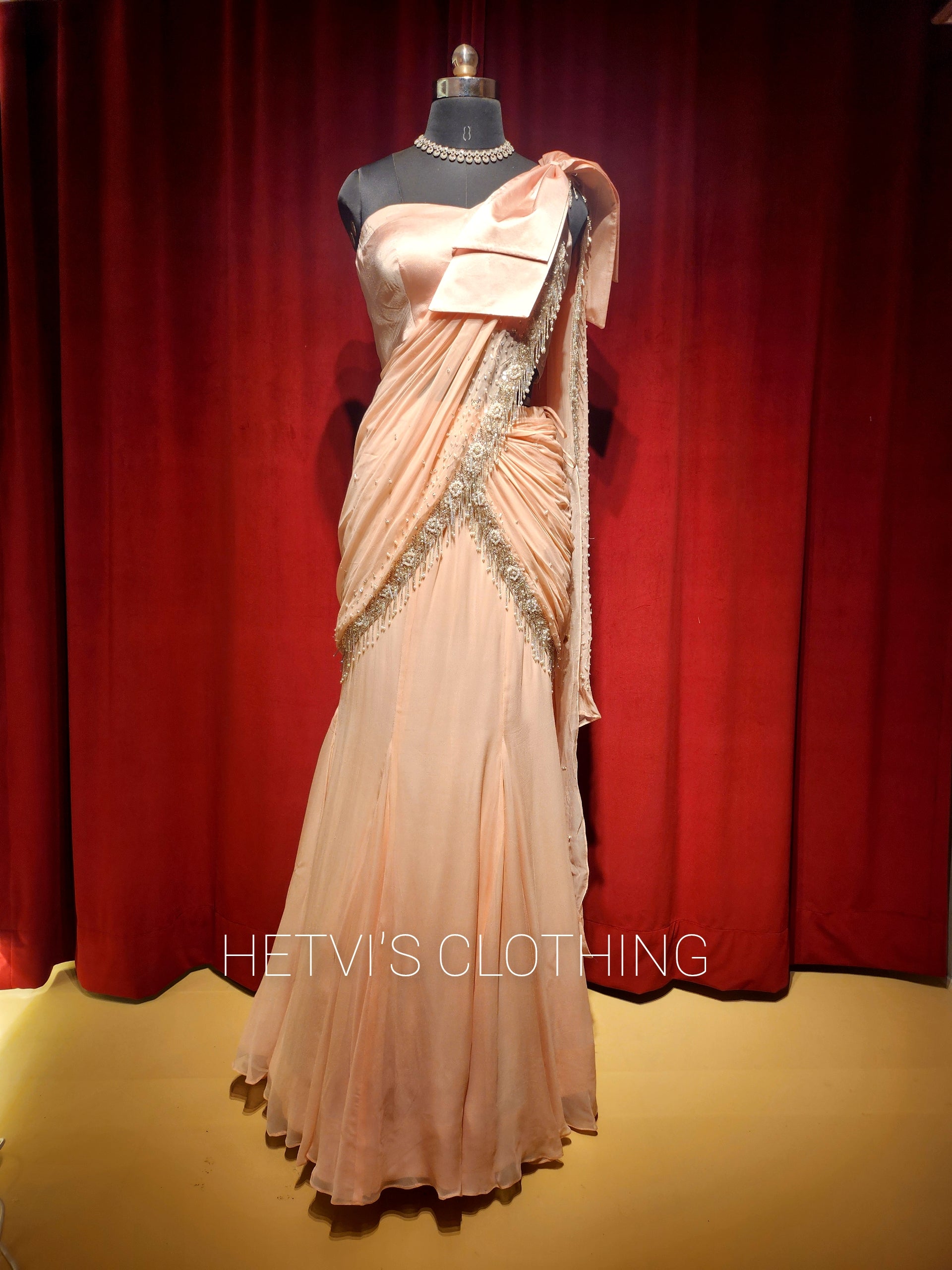 Light Pink Satin Pre-stitched saree