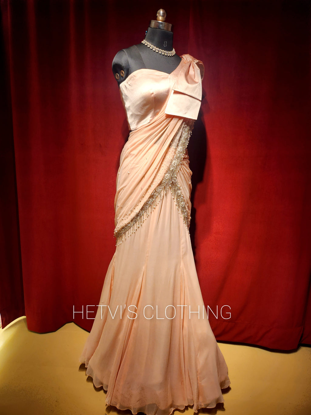 Light Pink Satin Pre-stitched saree