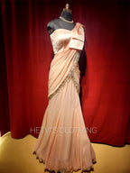 Light Pink Satin Pre-stitched saree