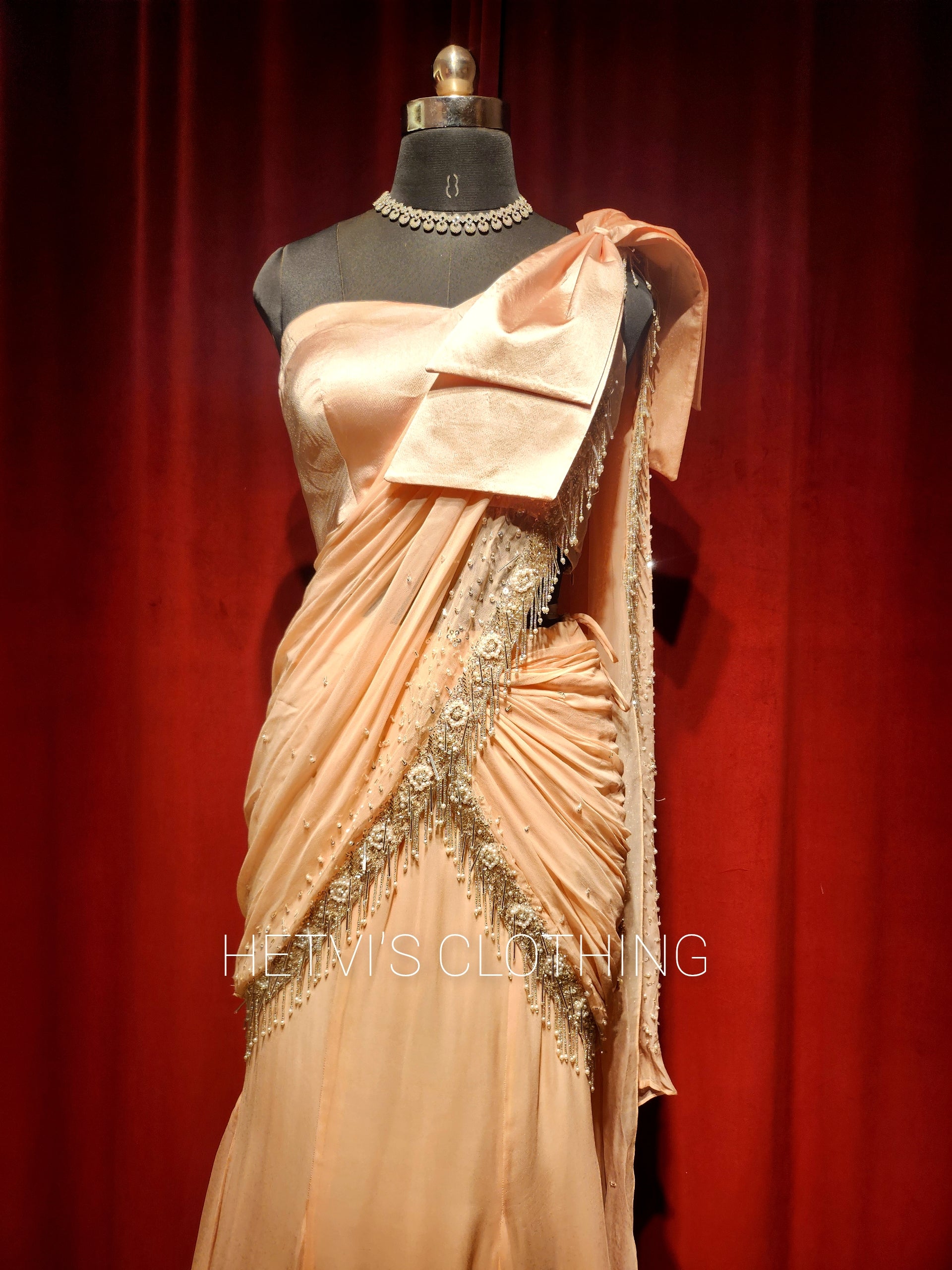 Light Pink Satin Pre-stitched saree