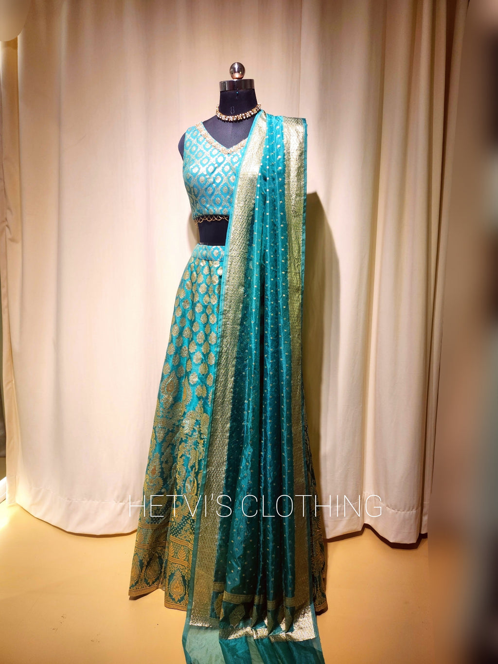 Teal Green Brocade Lehenga