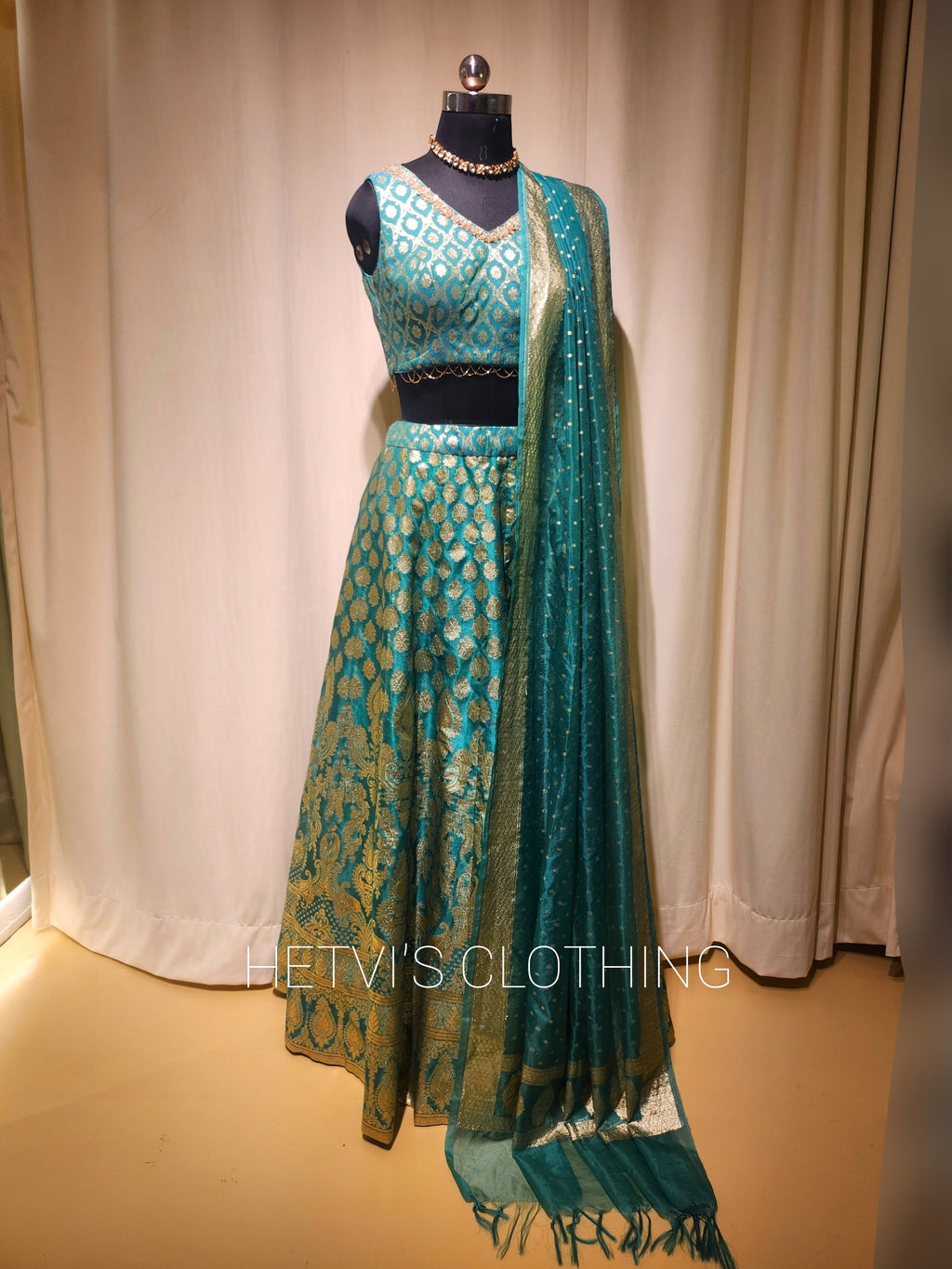 Teal Green Brocade Lehenga