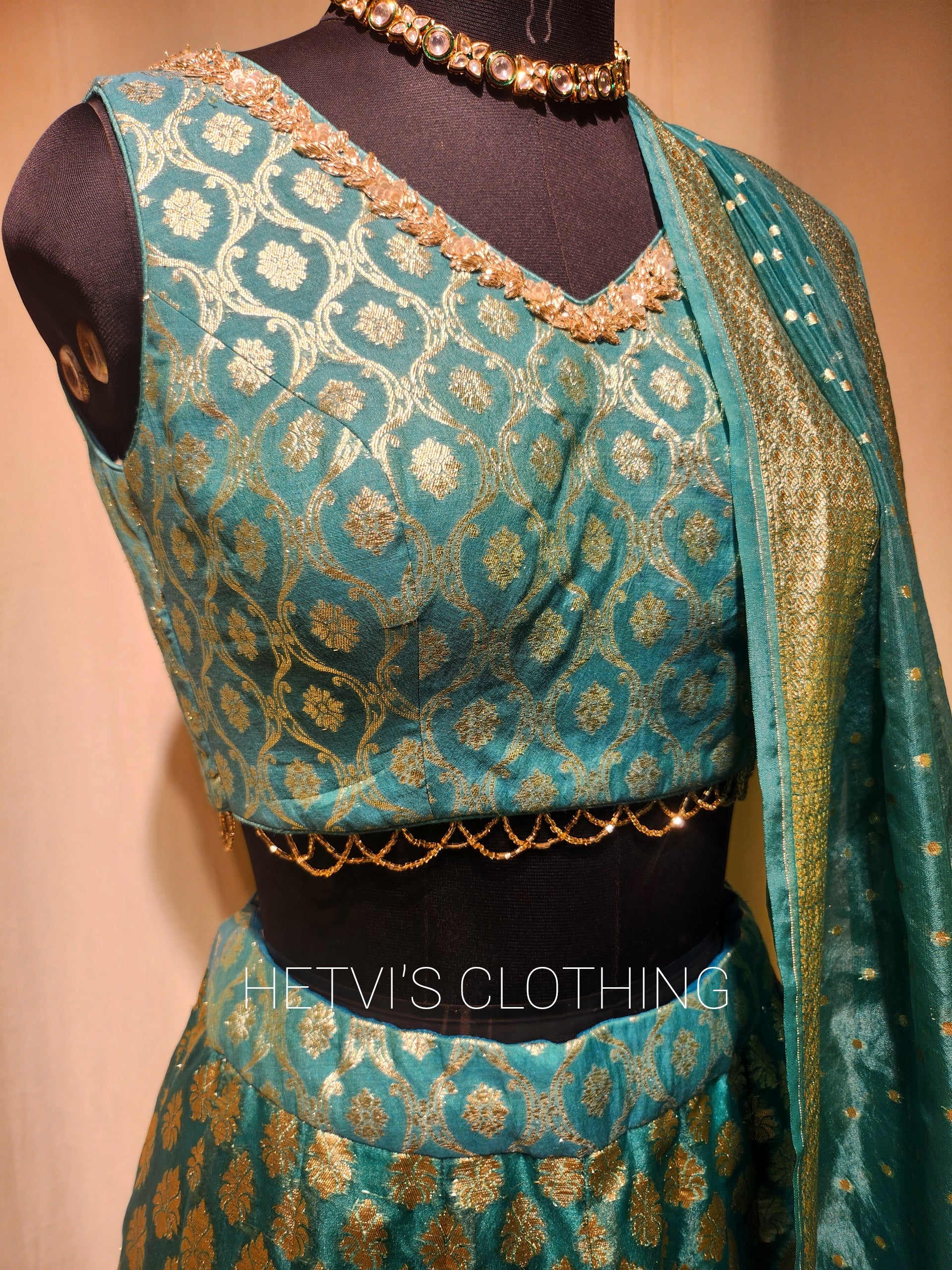 Teal Green Brocade Lehenga