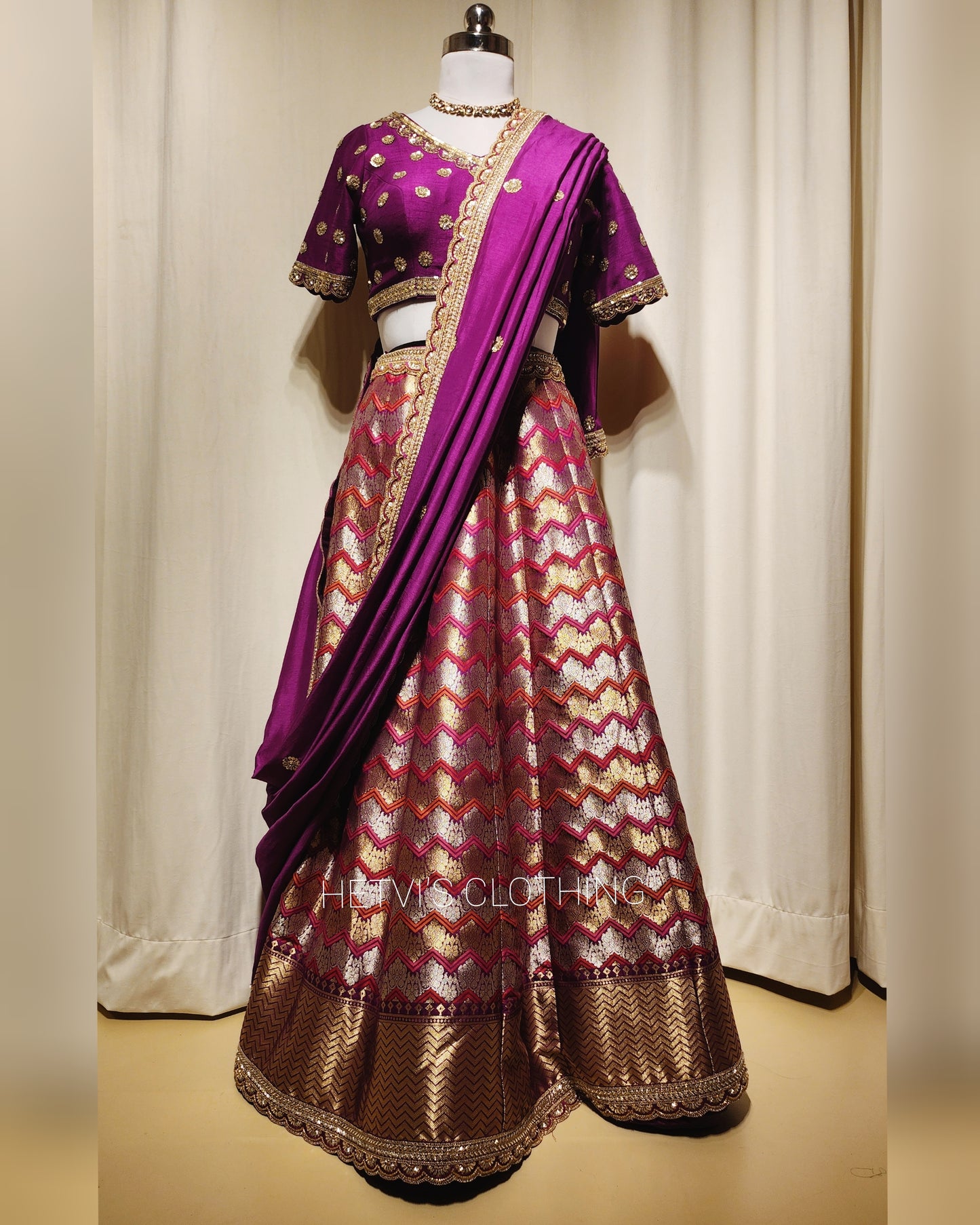 Purple Banaras Brocade Lehenga Set