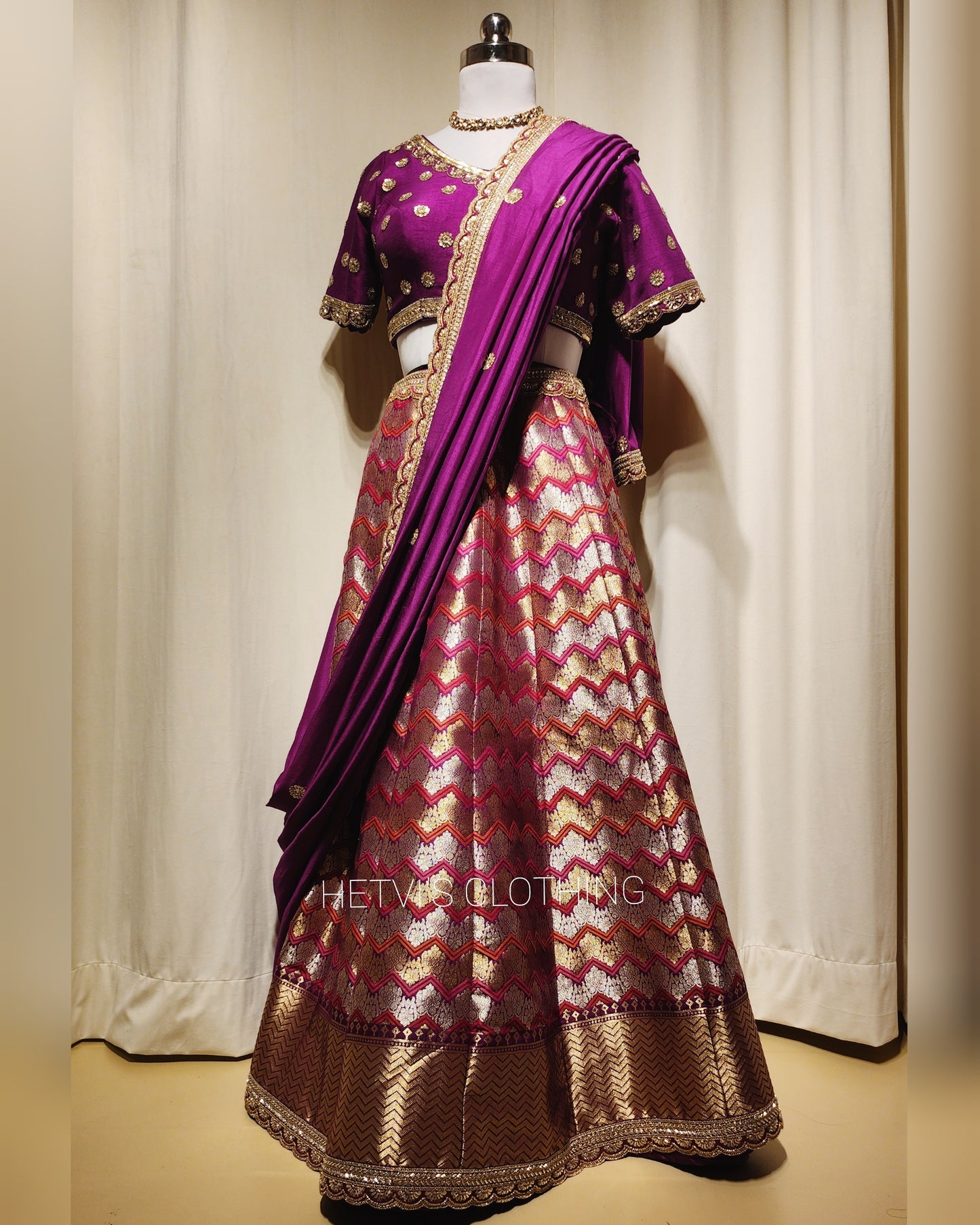 Purple Banaras Brocade Lehenga Set